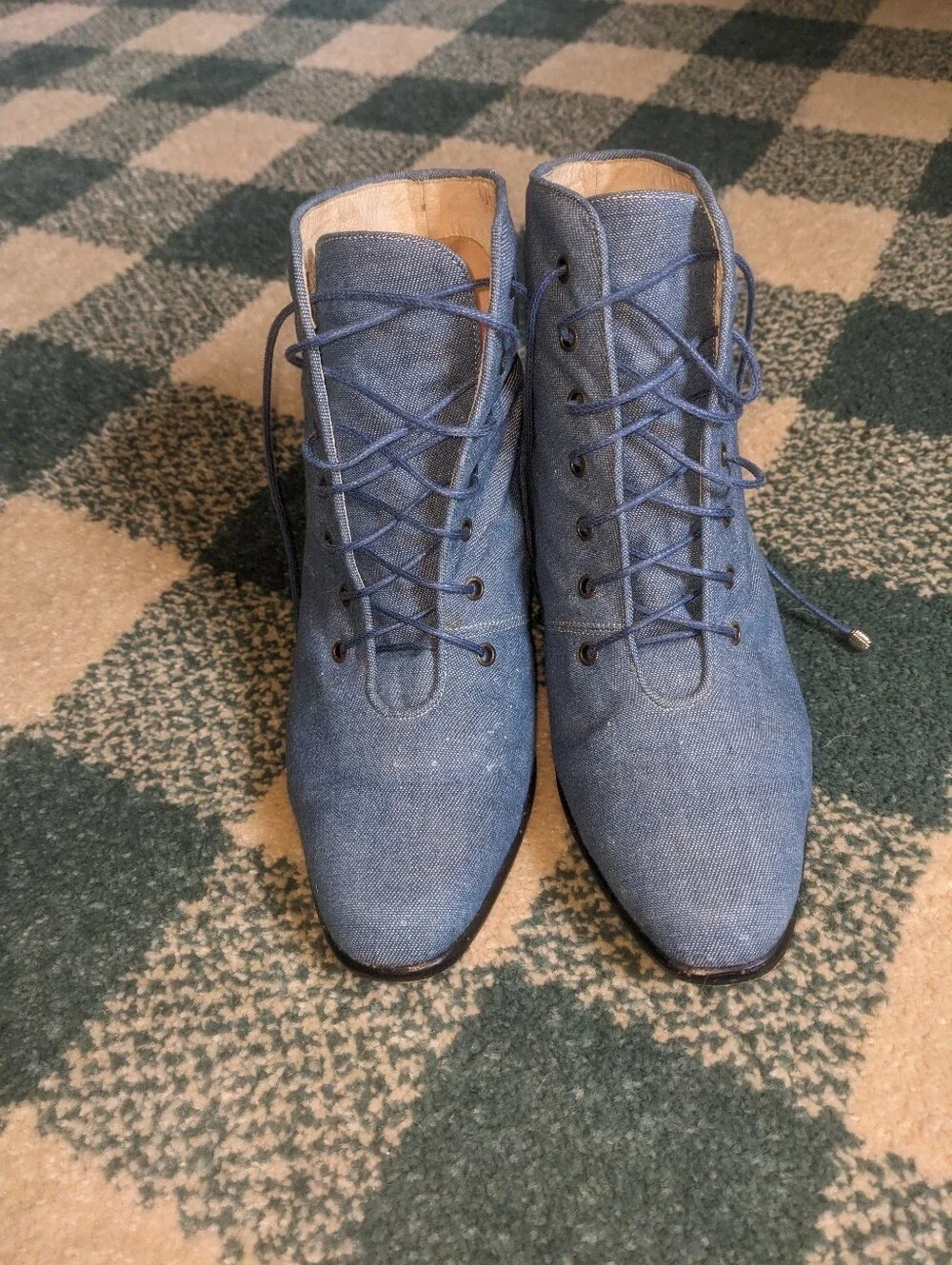 Vintage Ros Hommerson Light Blue Denim Low Heeled Lace Up Ankle Boots Size 6.5